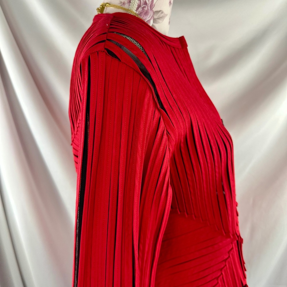 Vintage Laura Ashley Red Applique Ribbon Mesh Jacket Petite Medium Avant Garde - Picture 14 of 17